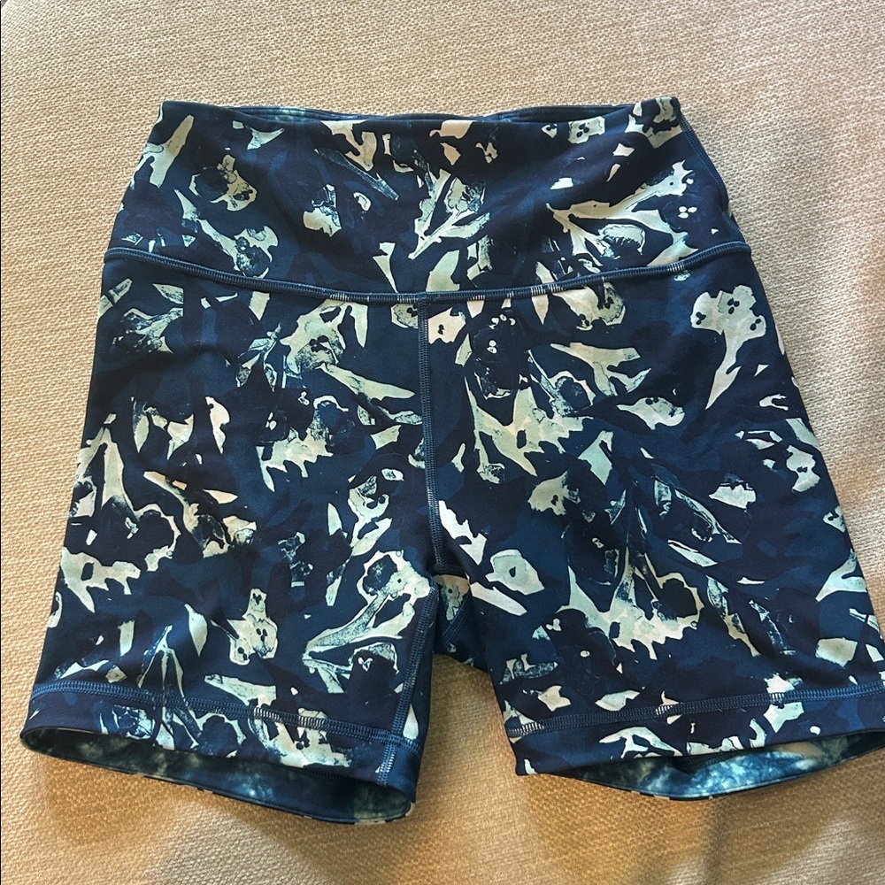 Blue Patterned Peloton Athletic Shorts